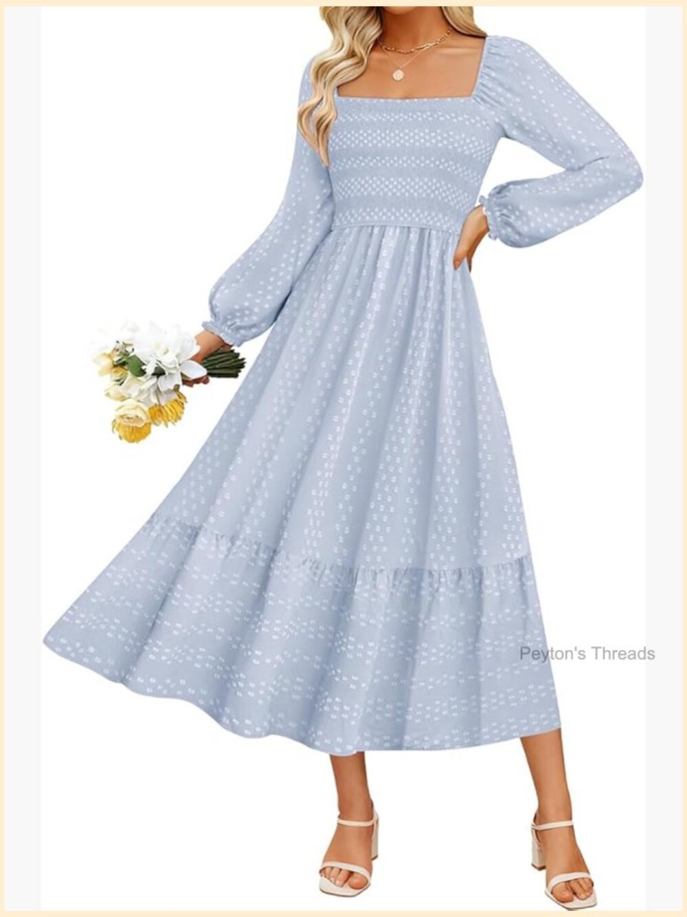 Plus Size Maxi Dress with Pockets Long Sleeve Smocked Swiss Dot A-Line Maternity - Picture 1 of 6